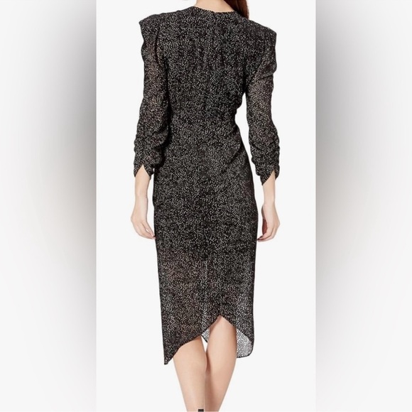 Astr The Label Black Velvet Dot Toulouse Ruched Midi Dress - Picture 2 of 5